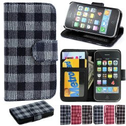 iPhone 4S / 4 Chocolate Flip Leather Wallet Case with Stand (Black)